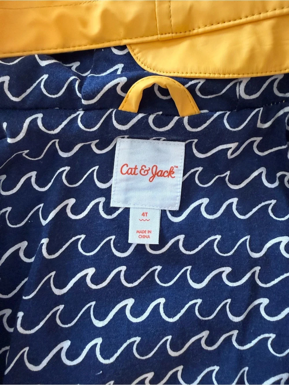 Cat & Jack Yellow Hooded Raincoat with Navy Lining 4T